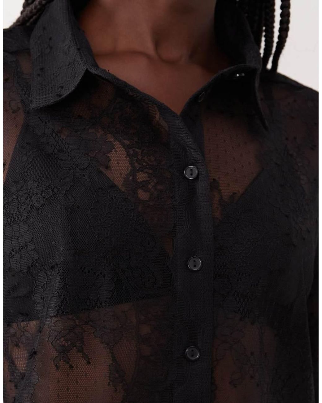Bardot Black Aleida Oversized Lace Shirt