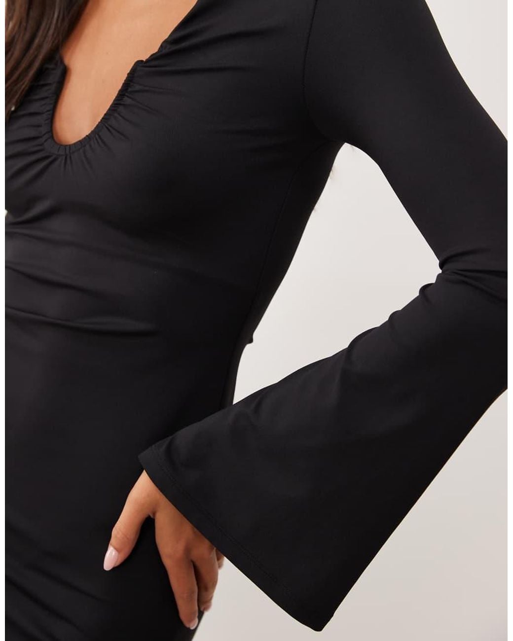 ASOS Black Polyamide Flare Sleeve Scoop Neck Mini Dress