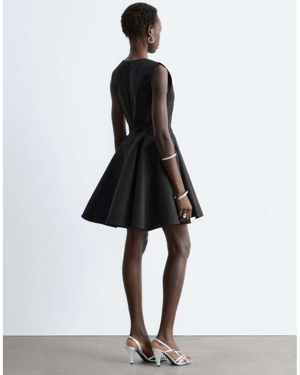 & Other Stories Black Structured Mini Dress With Circle Skirt