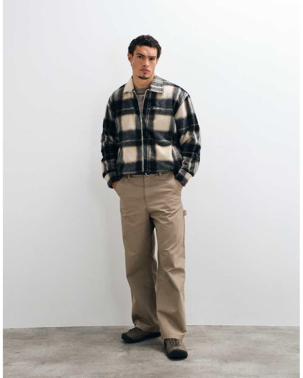 PEGADOR Gray Teros Furry Checked Flannel Overshirt for men