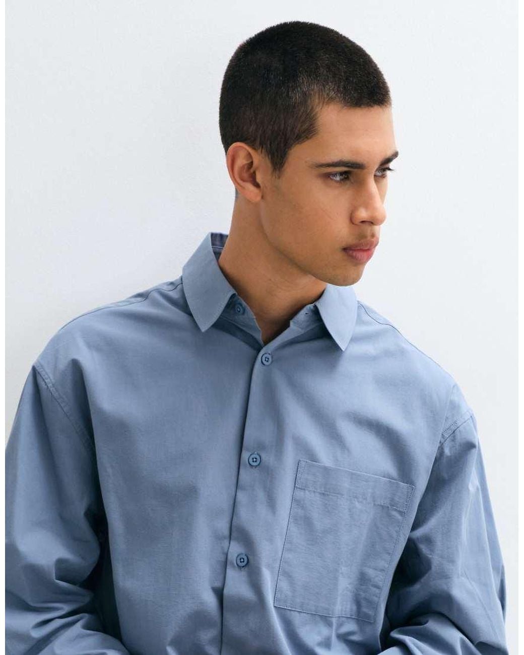 ASOS Blue Boxy Oversized Poplin Shirt for men