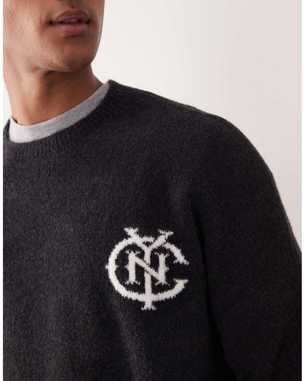 ASOS Blue Oversized Co-Ord Knitted Jumper With Nyc Chest Logo for men