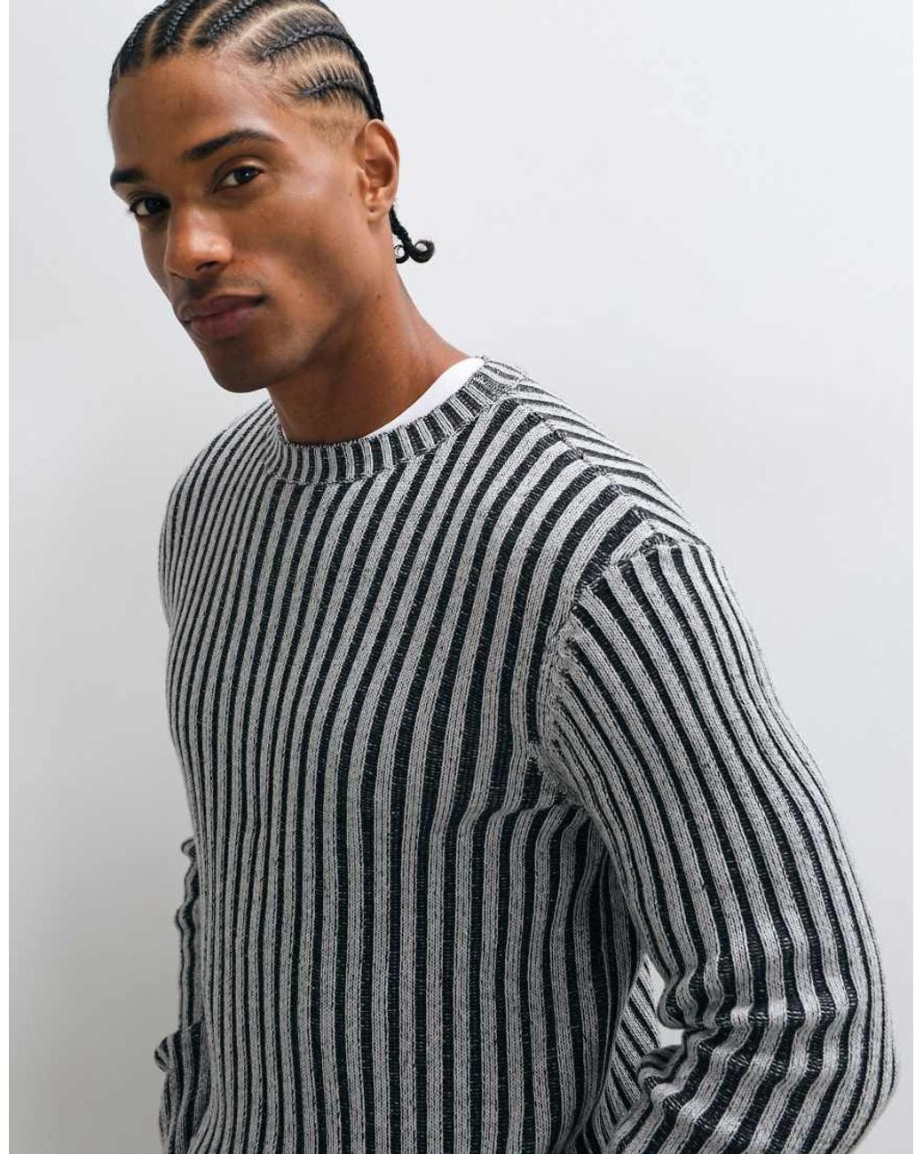 Collusion Gray Plated Faded Wash Fitted Crew Neck Sweater for men