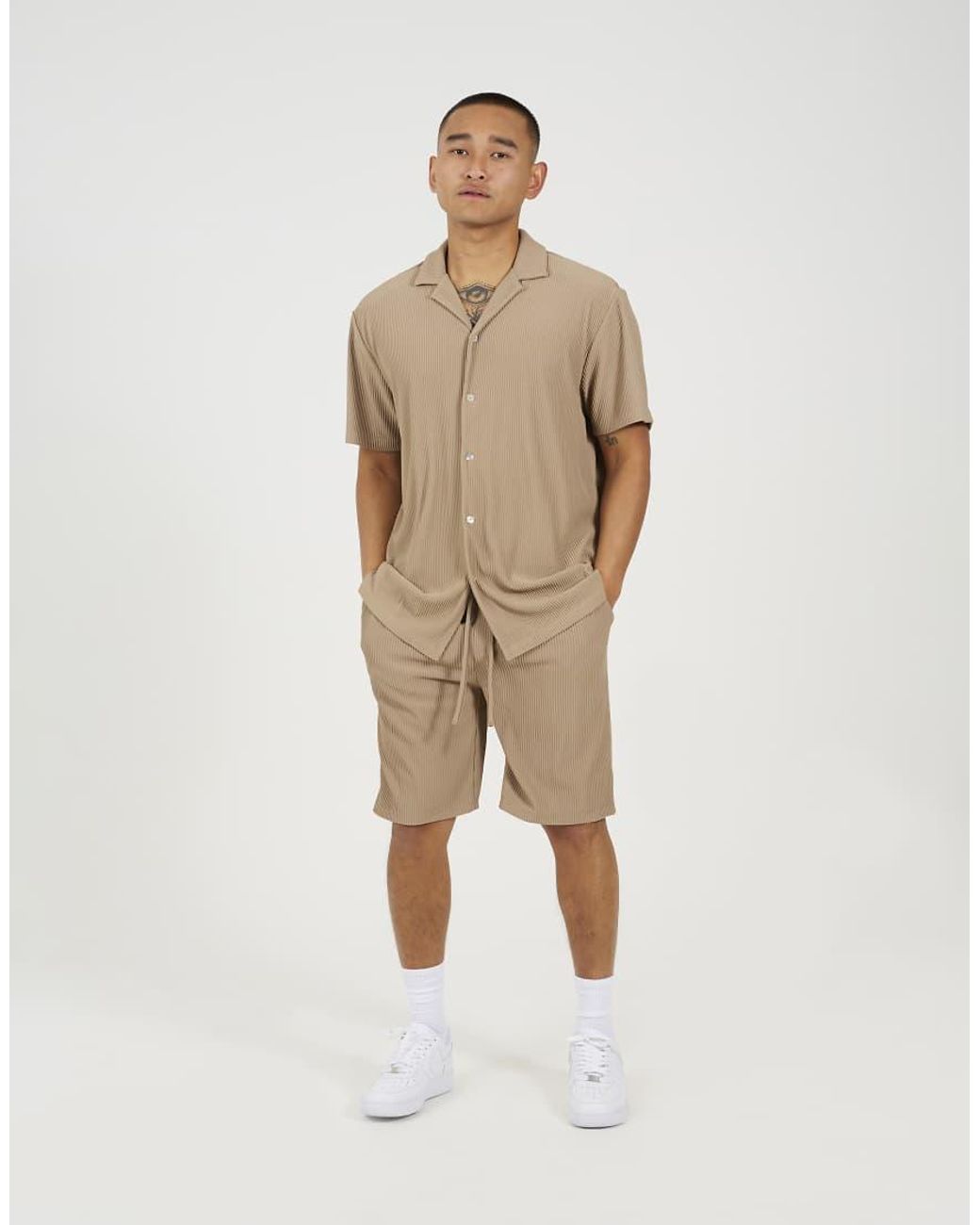 Brave Soul Natural Pleated Shorts for men