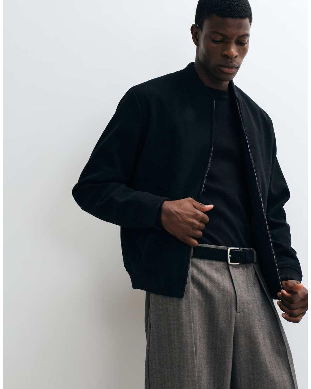 Jack & Jones Black Wool Look Bomber Jacket for men