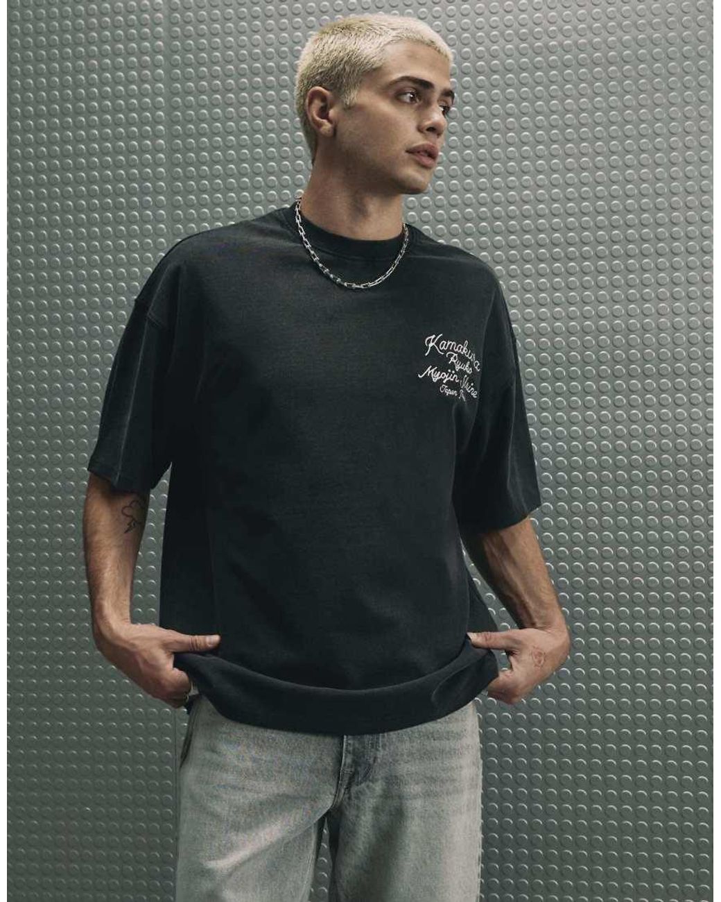 River Island Gray Cotton Washed Dragon T-Shirt for men