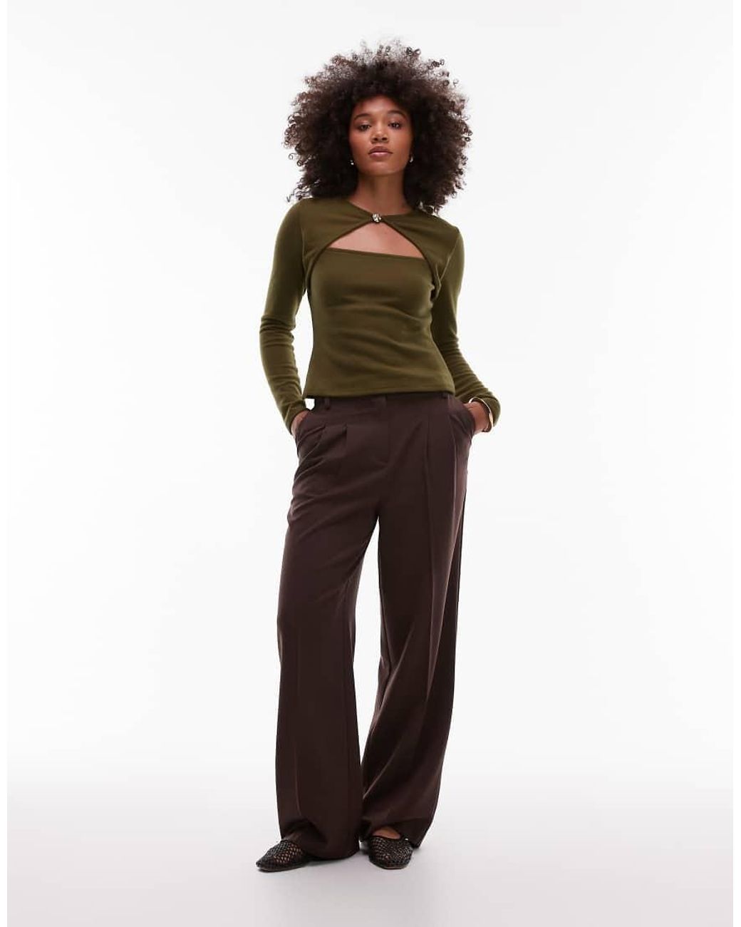 ASOS Green Supersoft Long Sleeve Top With Cut Out Detail