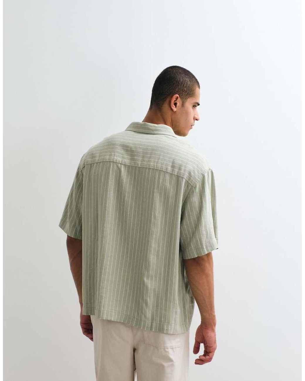 ASOS Green Oversized Linen Blend Stripe Shirt for men