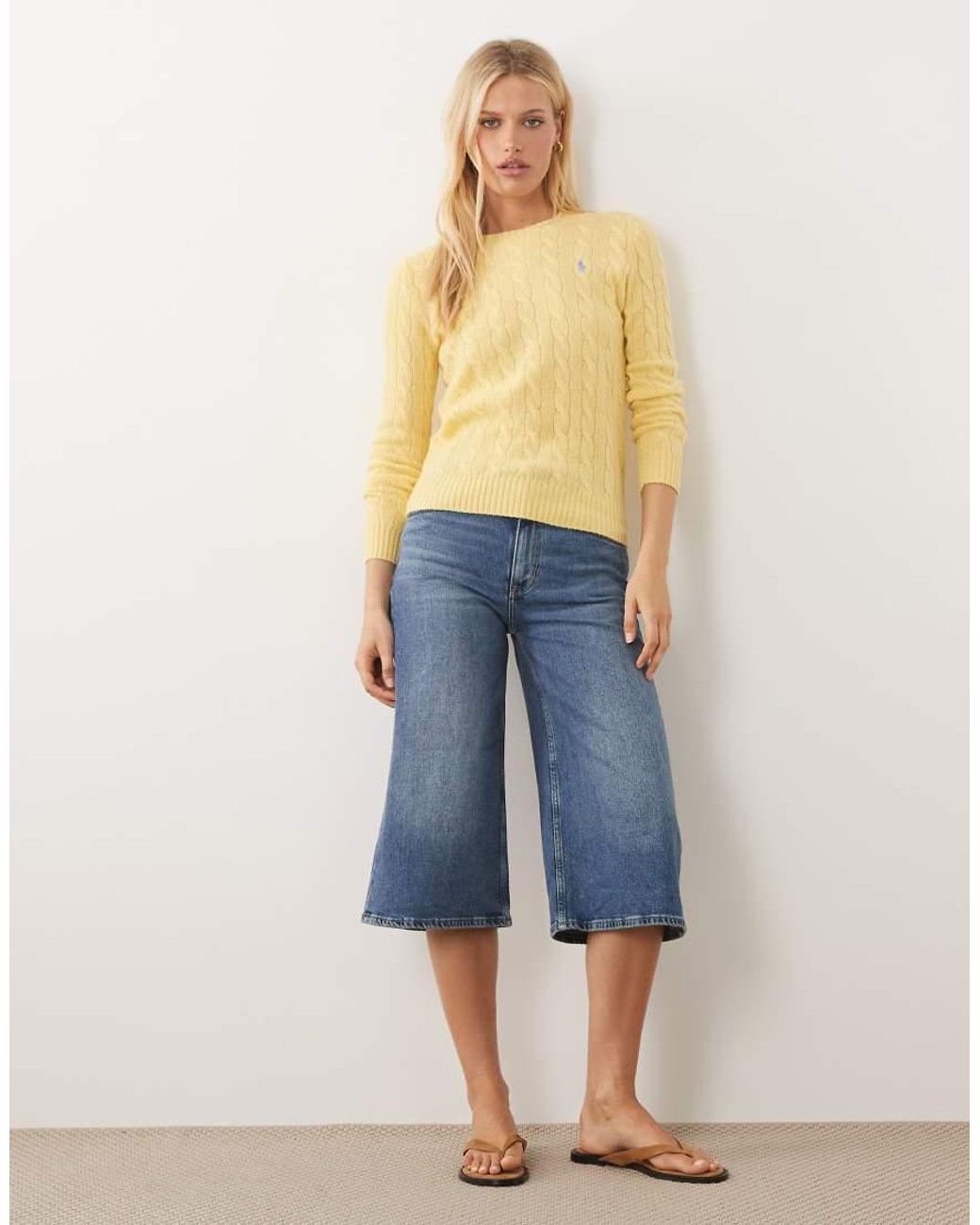 Polo Ralph Lauren Yellow Icon Logo Cotton Cable Knit Jumper
