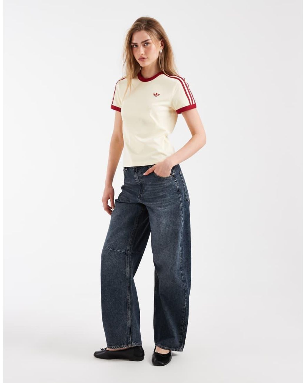 Adidas Originals Natural Slim Fit Three Stripe T-Shirt