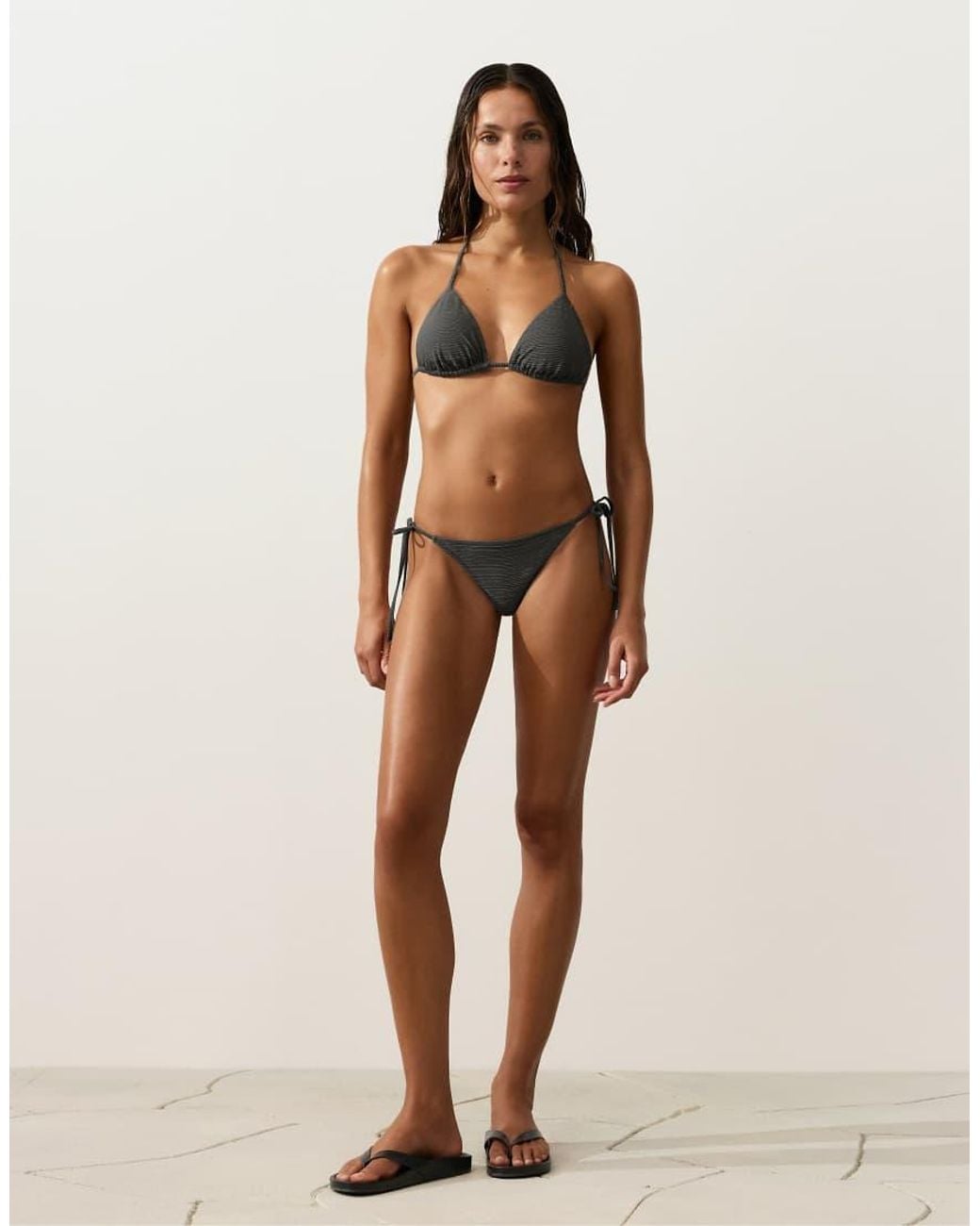 Oysho Black Washed Effect Jacquard Triangle Bikini