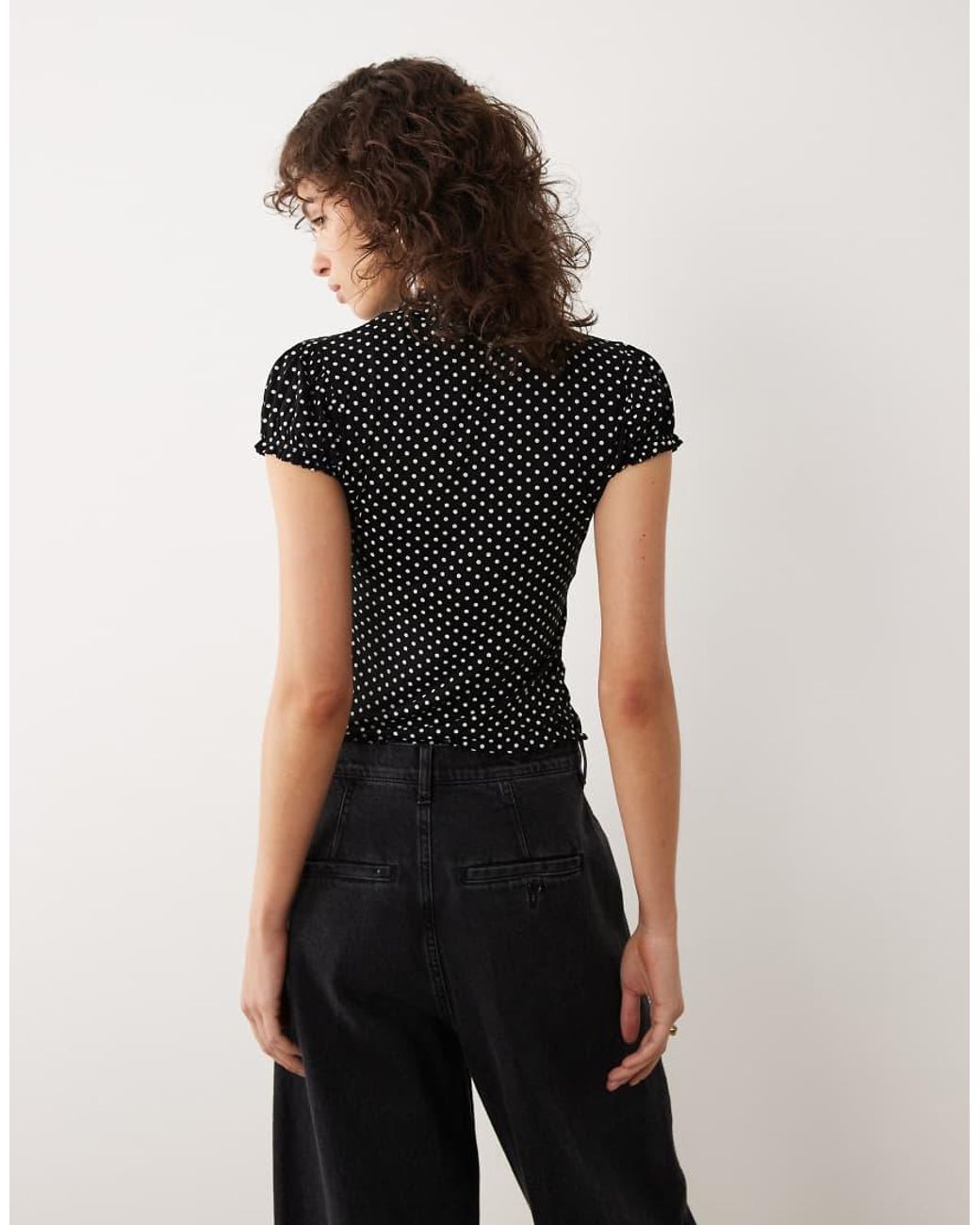 Miss Selfridge Black Cap Sleeve Keyhole Top