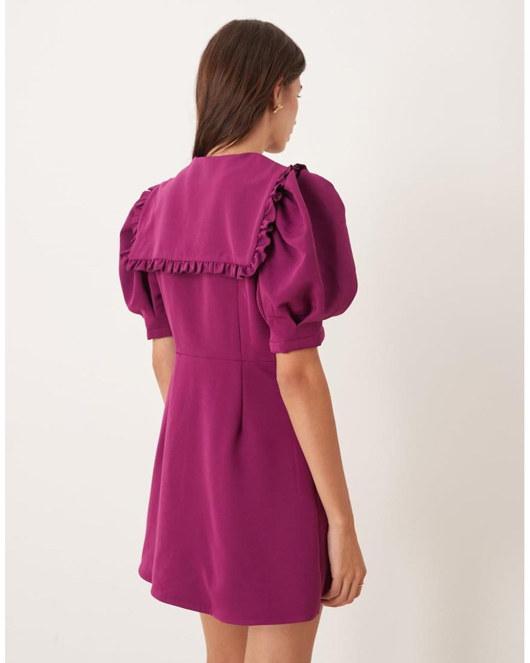 Sister Jane Purple Puff Sleeve Button Front Shirt Mini Dress