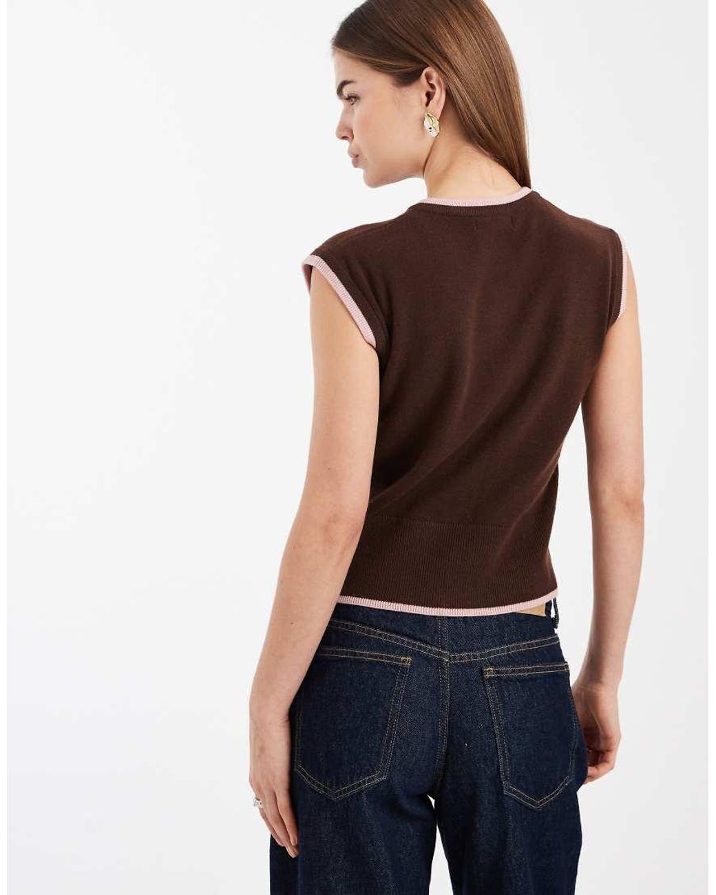 New Look Red Tipped Knitted Waistcoat