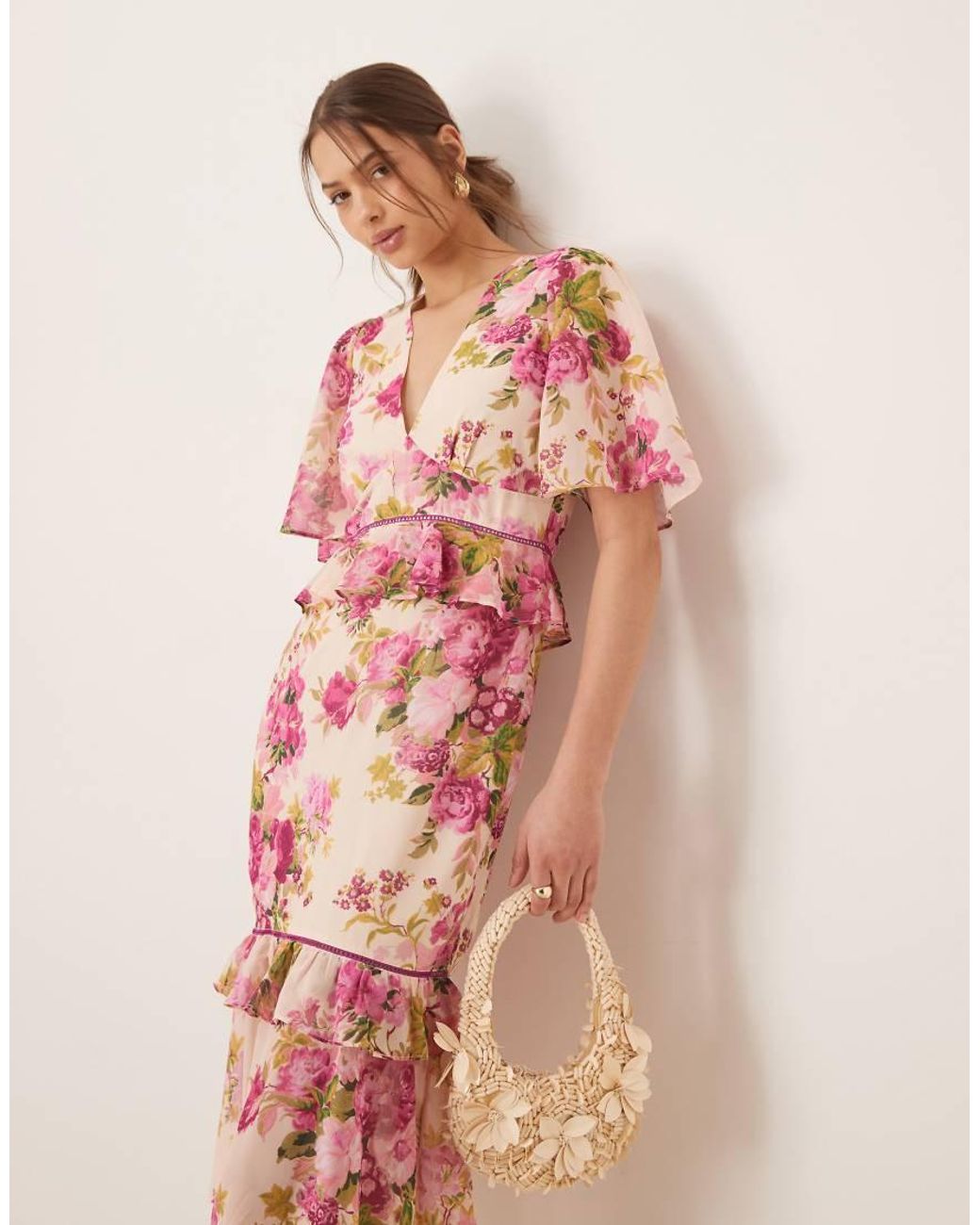 Hope & Ivy Pink Midi Tea Dress With Peplum Waist