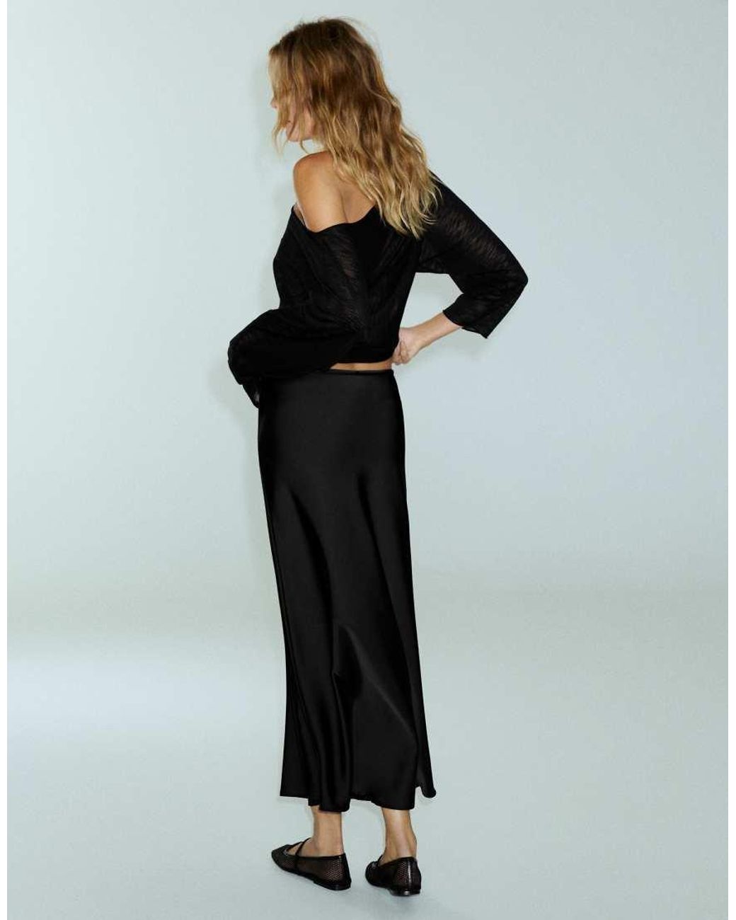 Pull&Bear White Satin Drawstring Midi Skirt