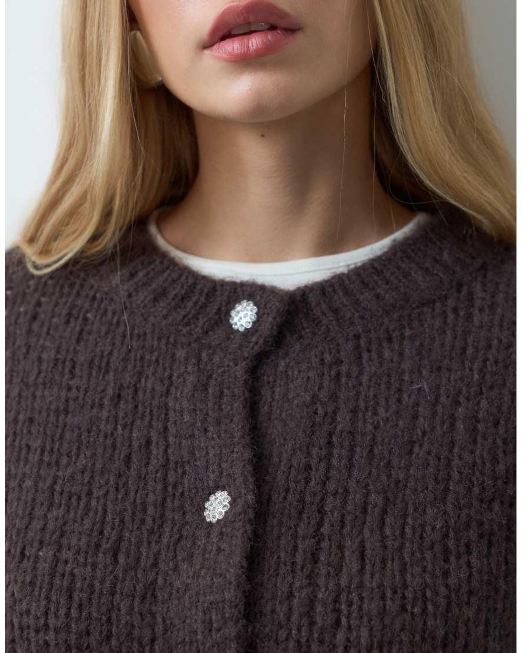 Vero Moda Black Chunky Knit Cardigan With Diamante Buttons