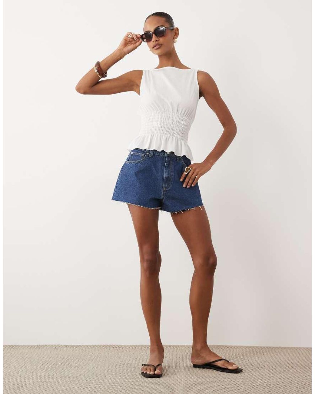 Gina Tricot Blue Cinch Waist Sleeveless Smock Top
