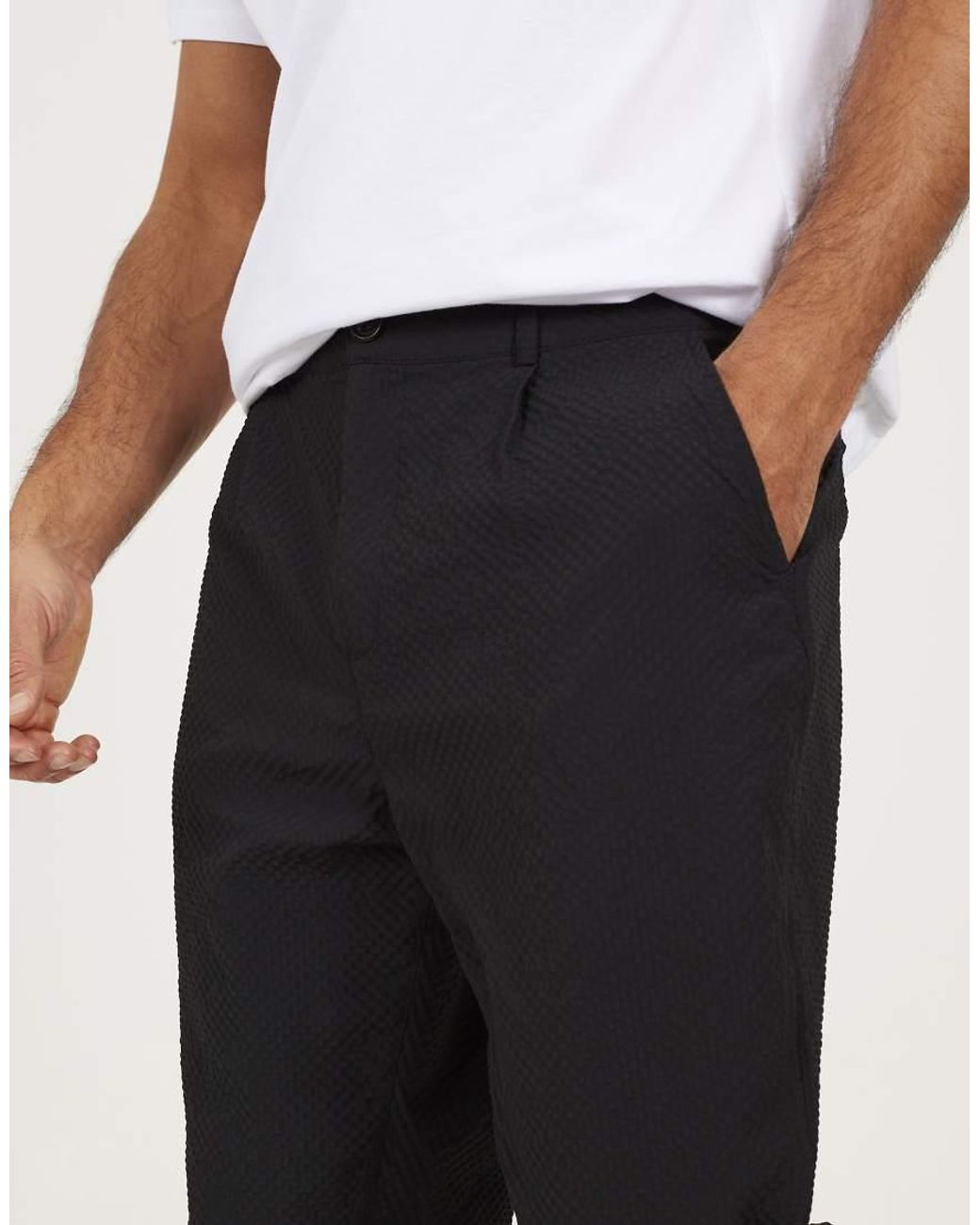 Brave Soul Black Straight Leg Seersucker Trousers for men