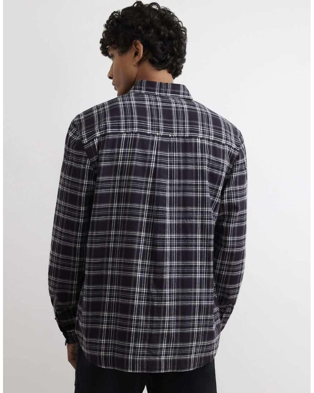 River Island Blue Regular Fit Cotton Check Shirt for men