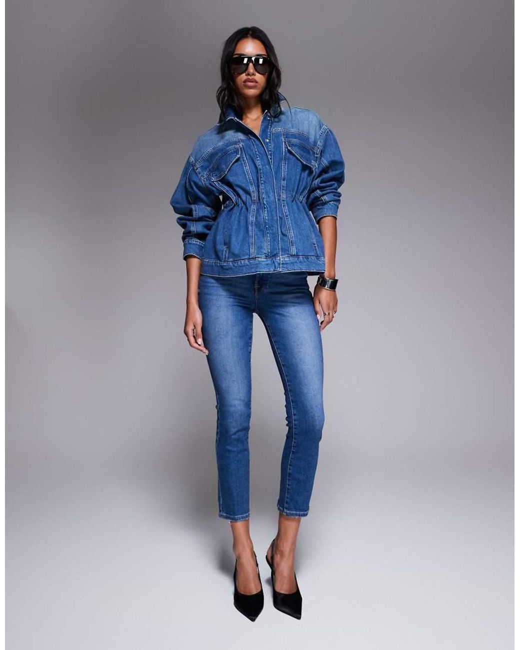 GOOD AMERICAN Blue Barrel Sleeve Denim Jacket