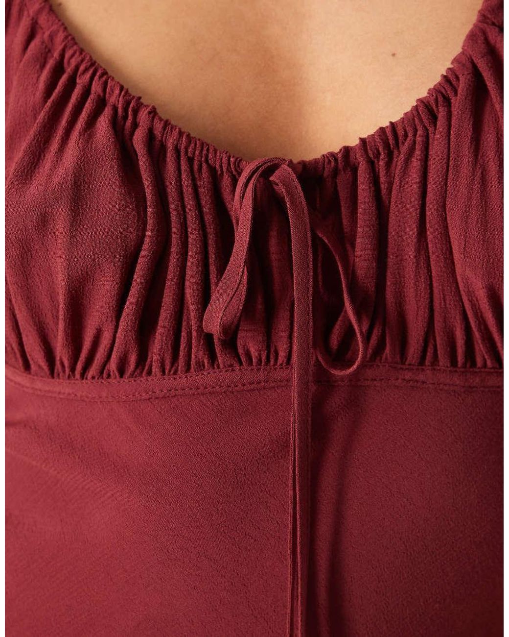 ASOS Red Ruched Front Puff Sleeve Maxi Dress