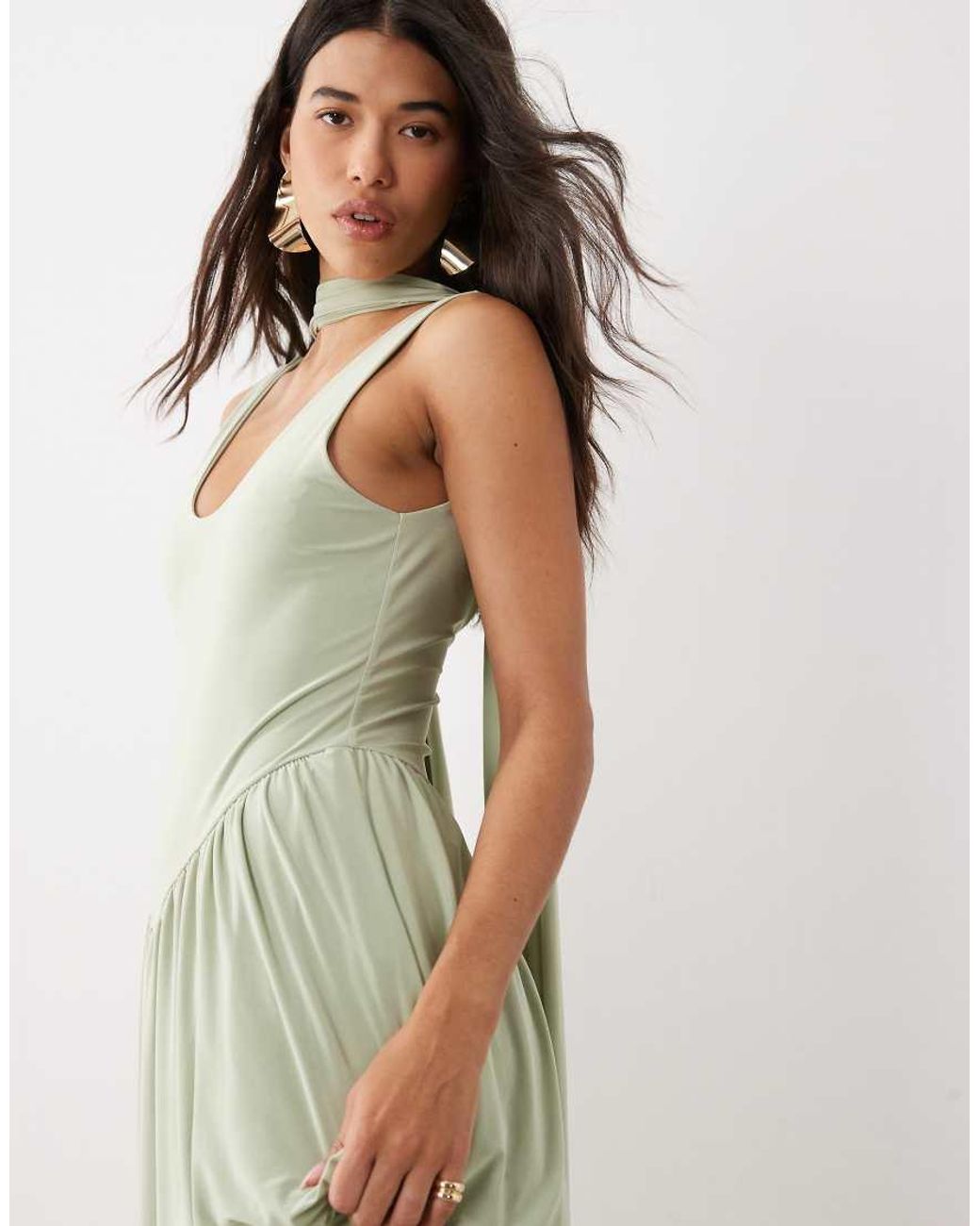 ASOS White Slinky Maxi Dress With Scarf Detail