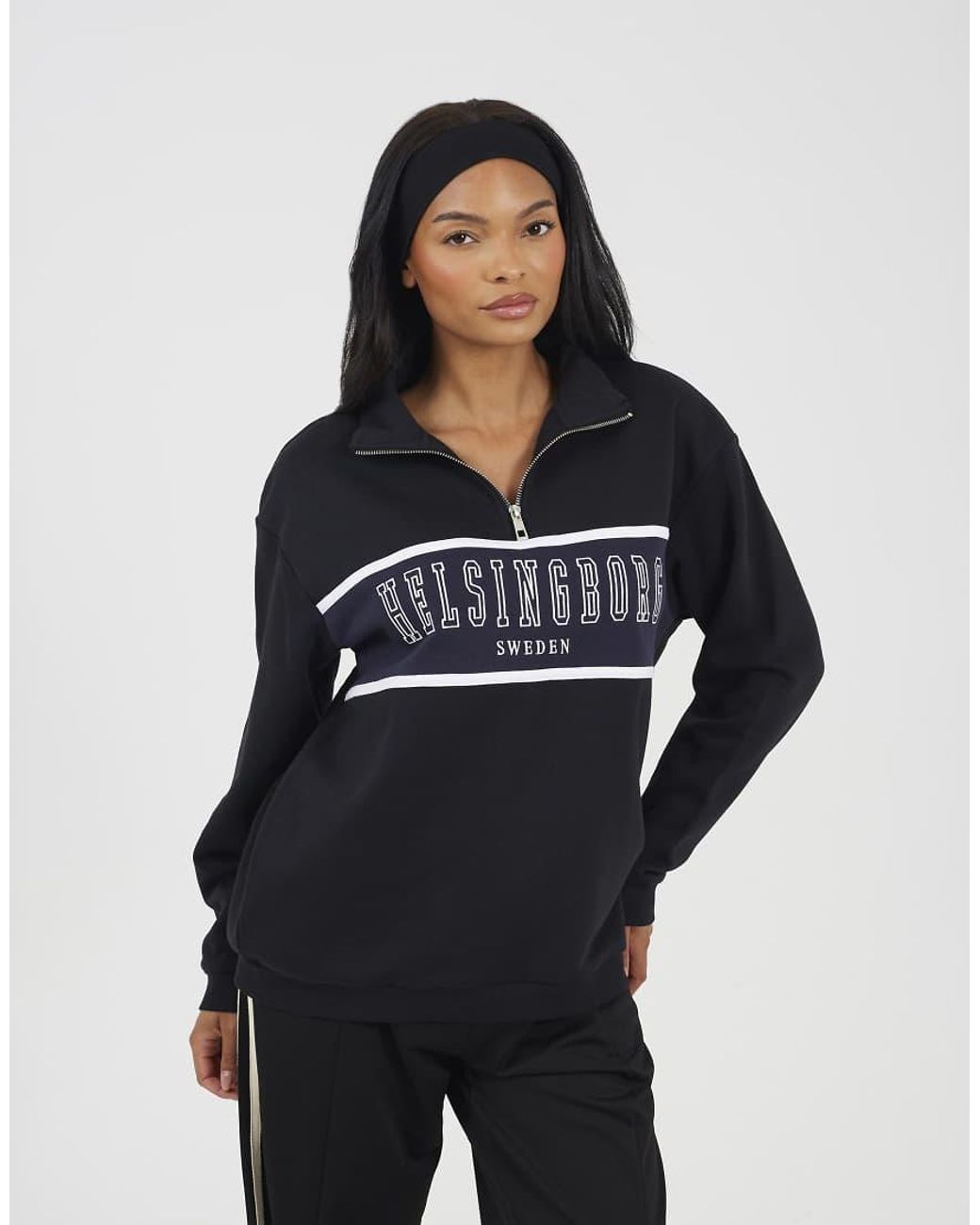 Brave Soul Blue Funnel Neck Quarter Zip Sweatshirt With Embroidery