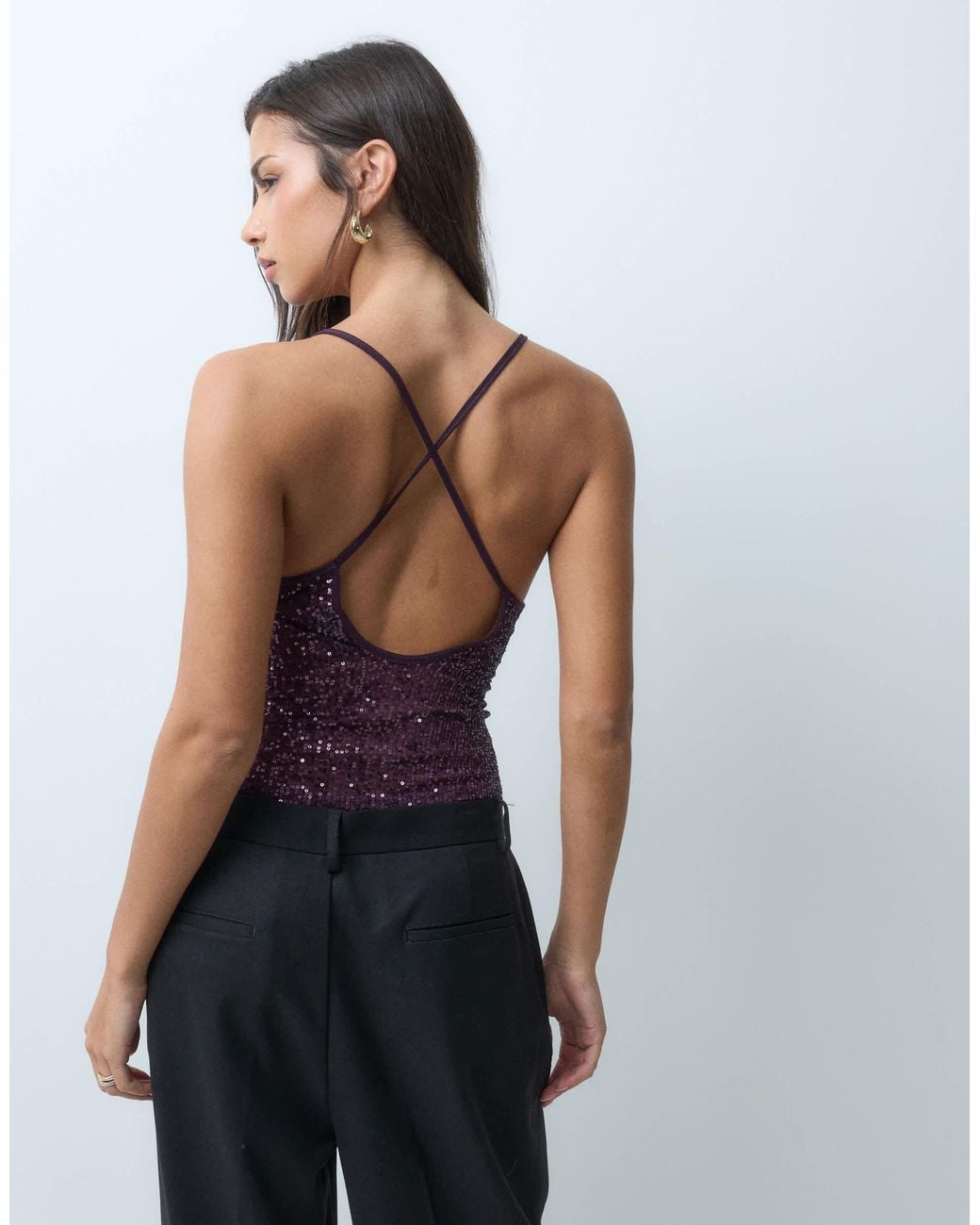 ASOS Purple Sequin High Neck Cami With Open Back
