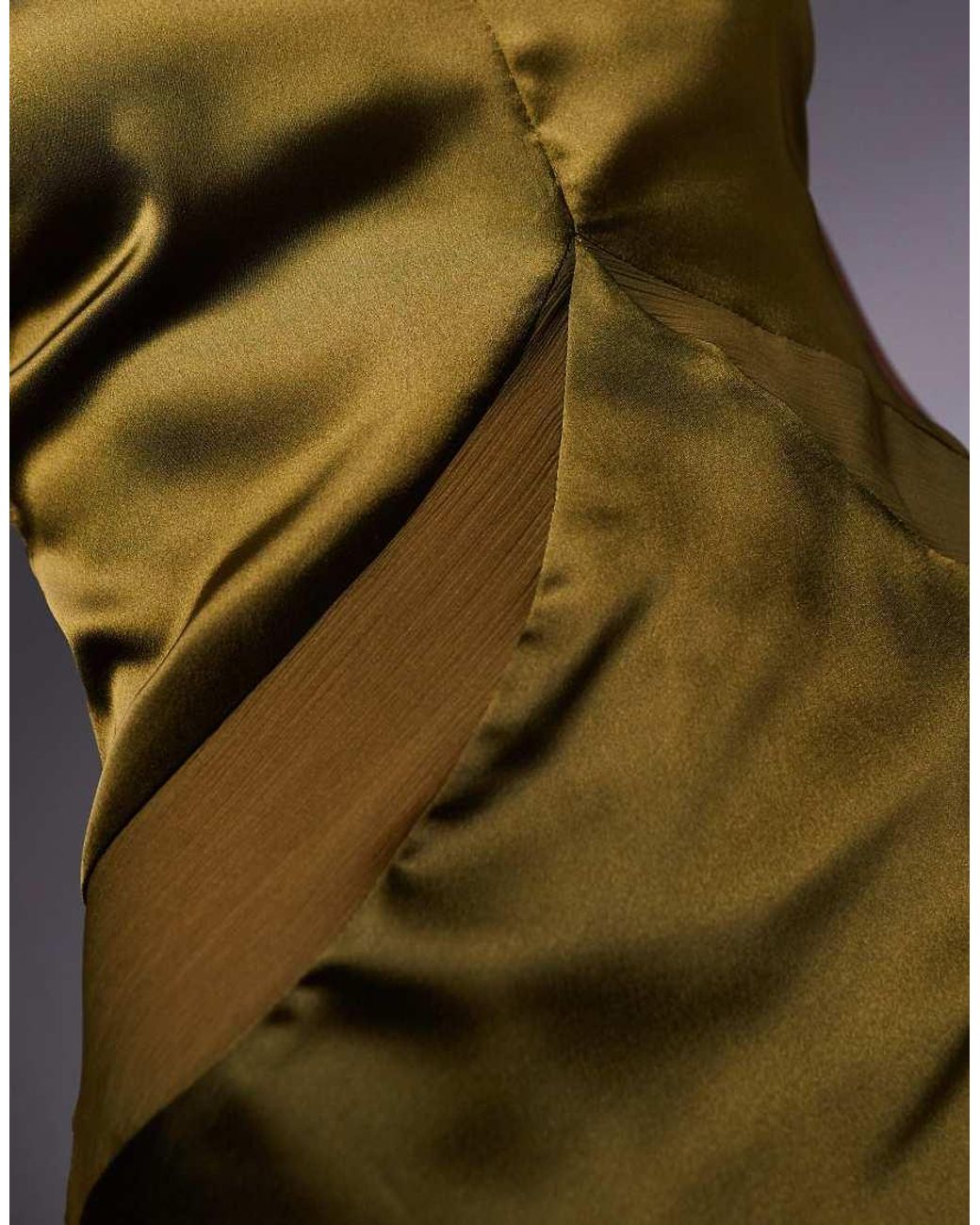 ASOS Green Satin Chiffon Mix Square High Neck Maxi Dress