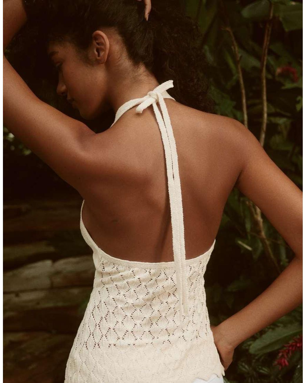 Bershka White Cutwork Halter Top