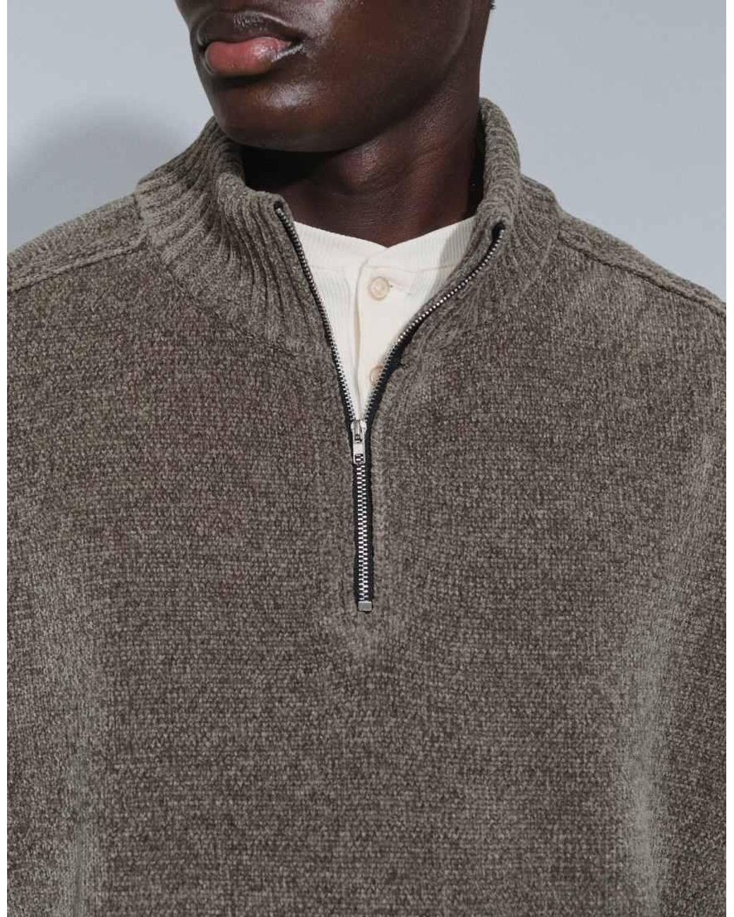 ASOS Gray Relaxed Knitted Half Zip Funnel Neck Jumper for men