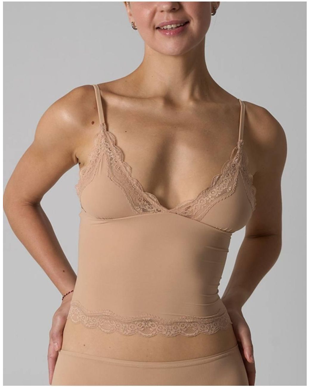 agon® Brown Lace Trim Cami Top