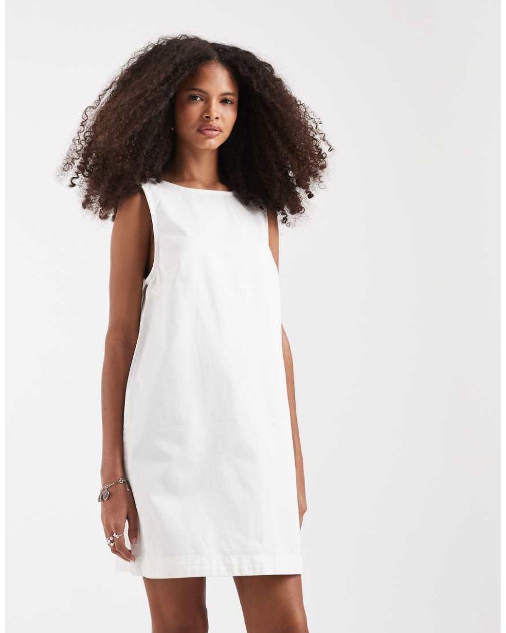 ONLY White Bow Detail Denim Mini Dress