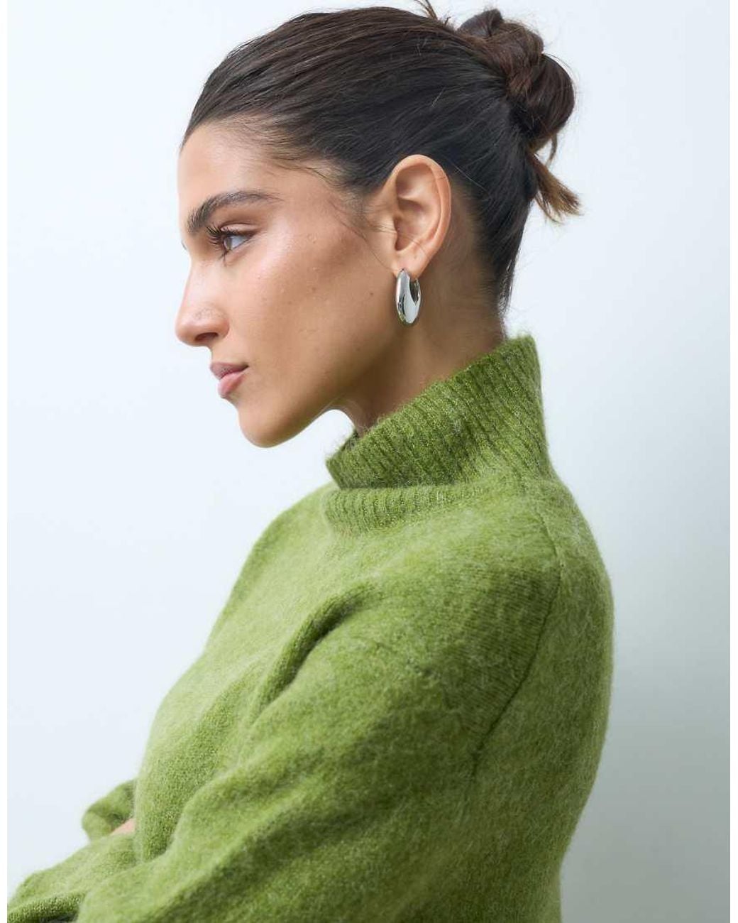 Gina Tricot Green Funnel Neck Knitted Wool Alpaca Mix Jumper