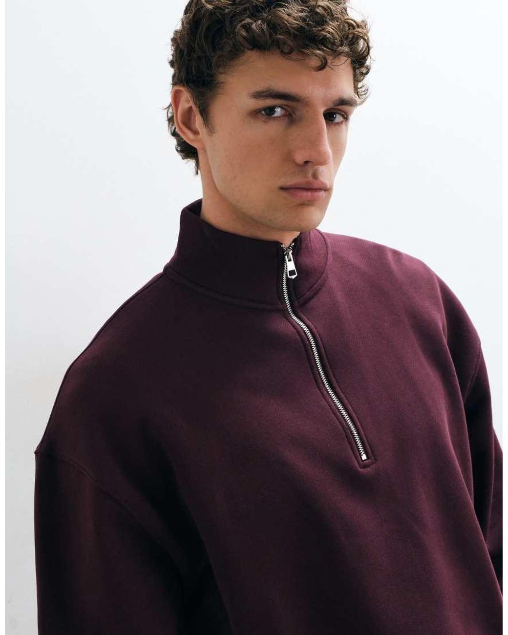 4505 Blue Rest Day 400Gsm Heavyweight Cotton Boxy 1/4 Zip Sweat for men