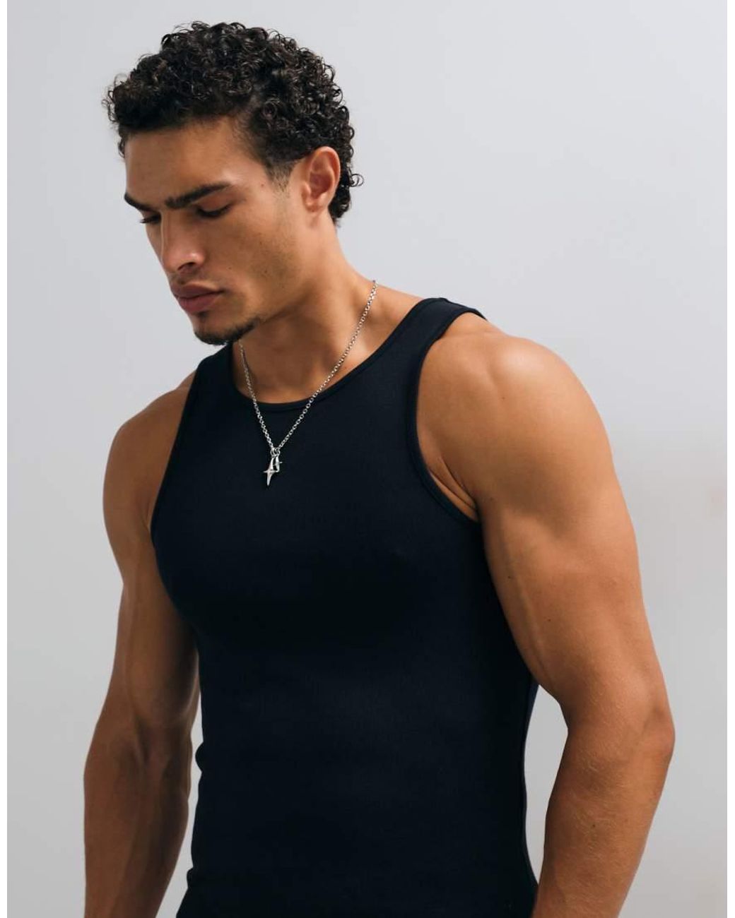Collusion White Ribbed Racer Tank Top for men