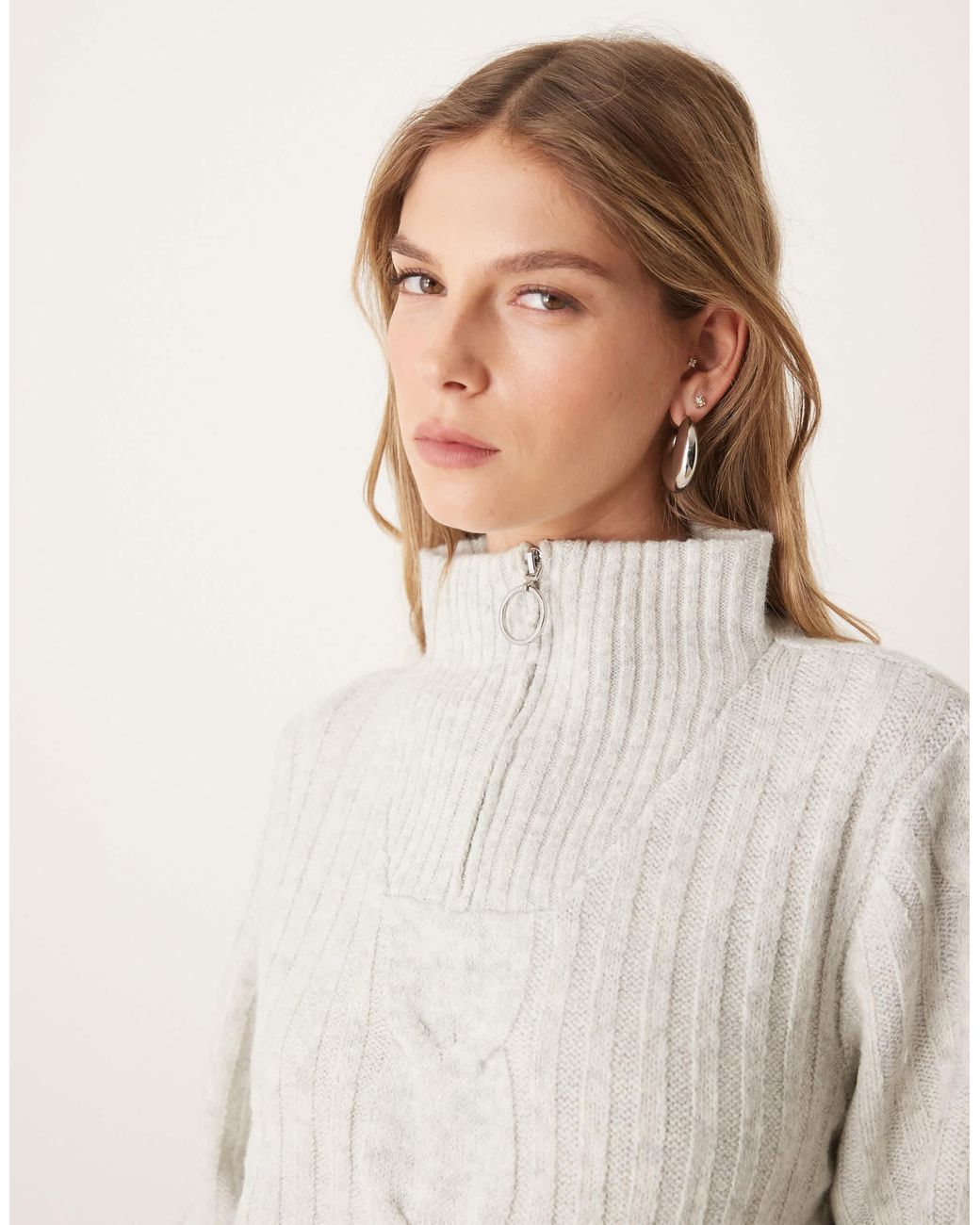 Jdy Natural Half Zip Cable Pullover Jumper