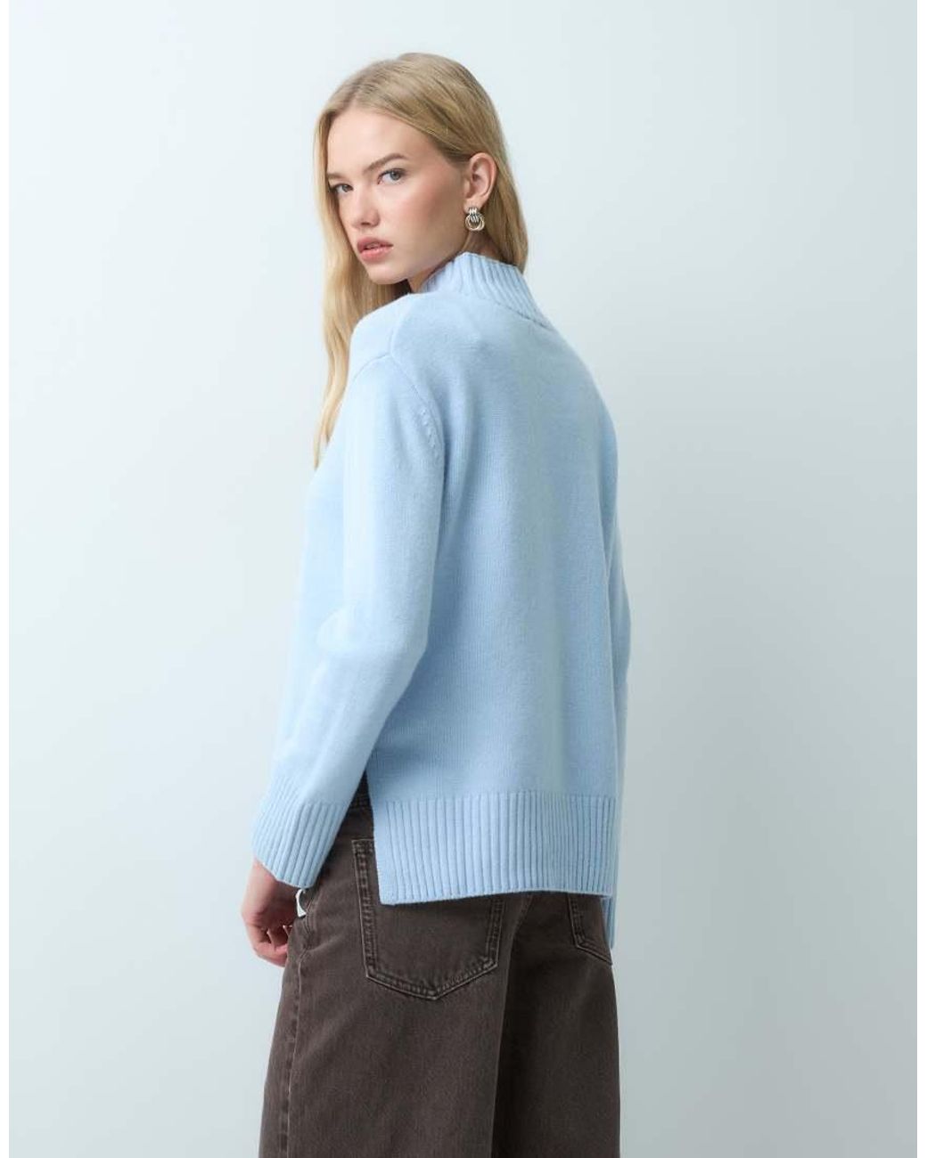 Mango Blue High Neck Knitted Jumper
