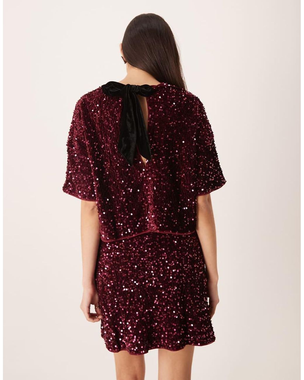 ASOS Red Velvet Sequin Short Sleeve Tee
