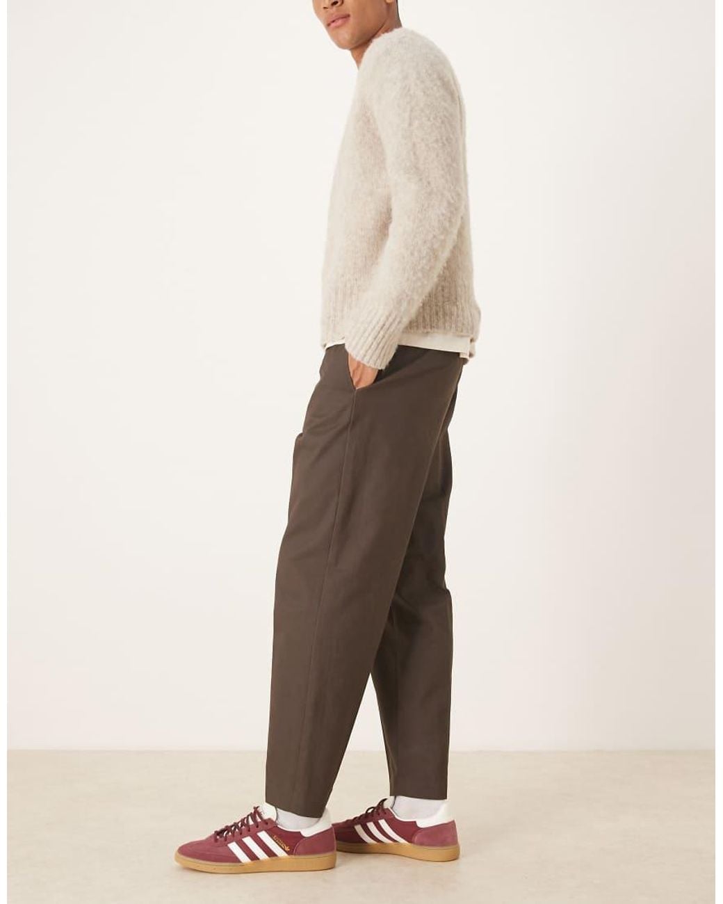 ASOS Natural 100% Cotton Relaxed Tapered Trousers for men