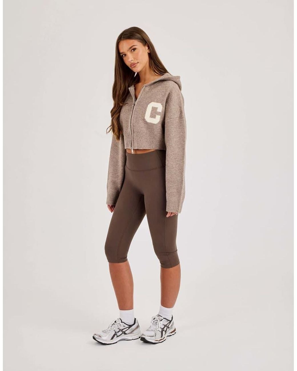 CERNUCCI Brown C Intarsia Cropped Zip Through Hoodie