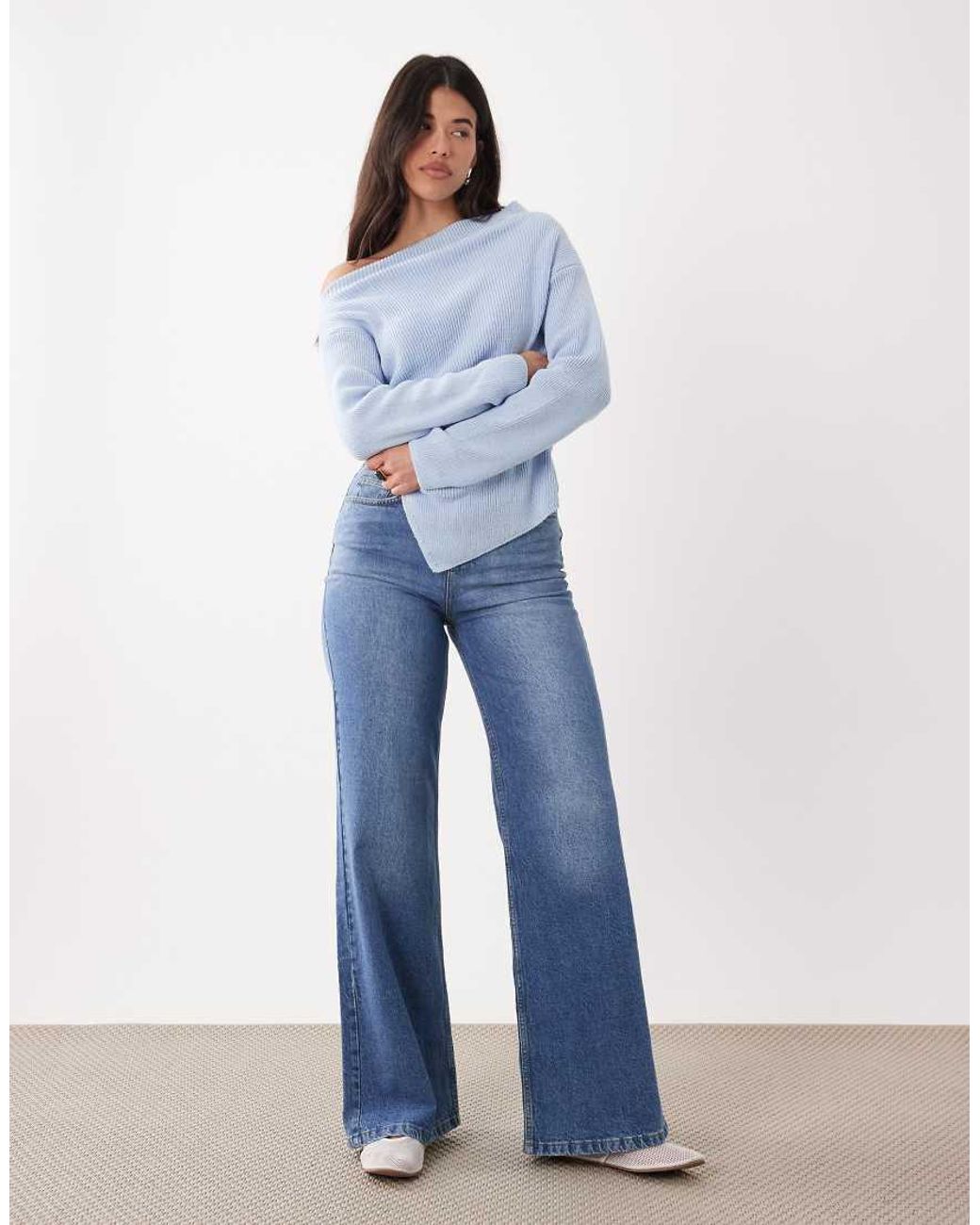 ASOS Blue Knitted Off The Shoulder Top