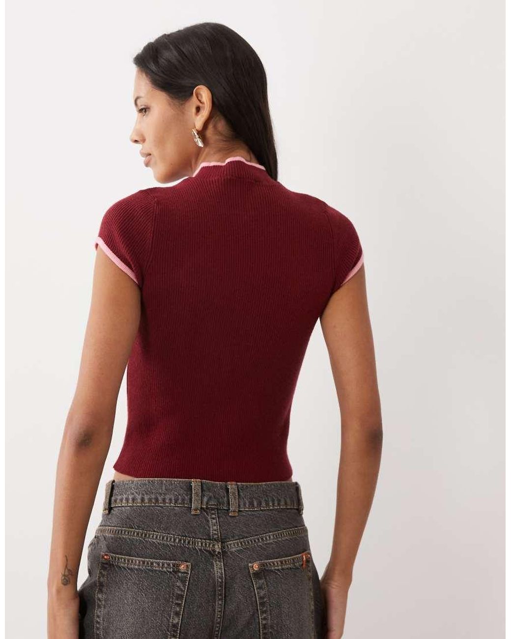 ASOS Red Mandarin Style Top With Contrast Tipping