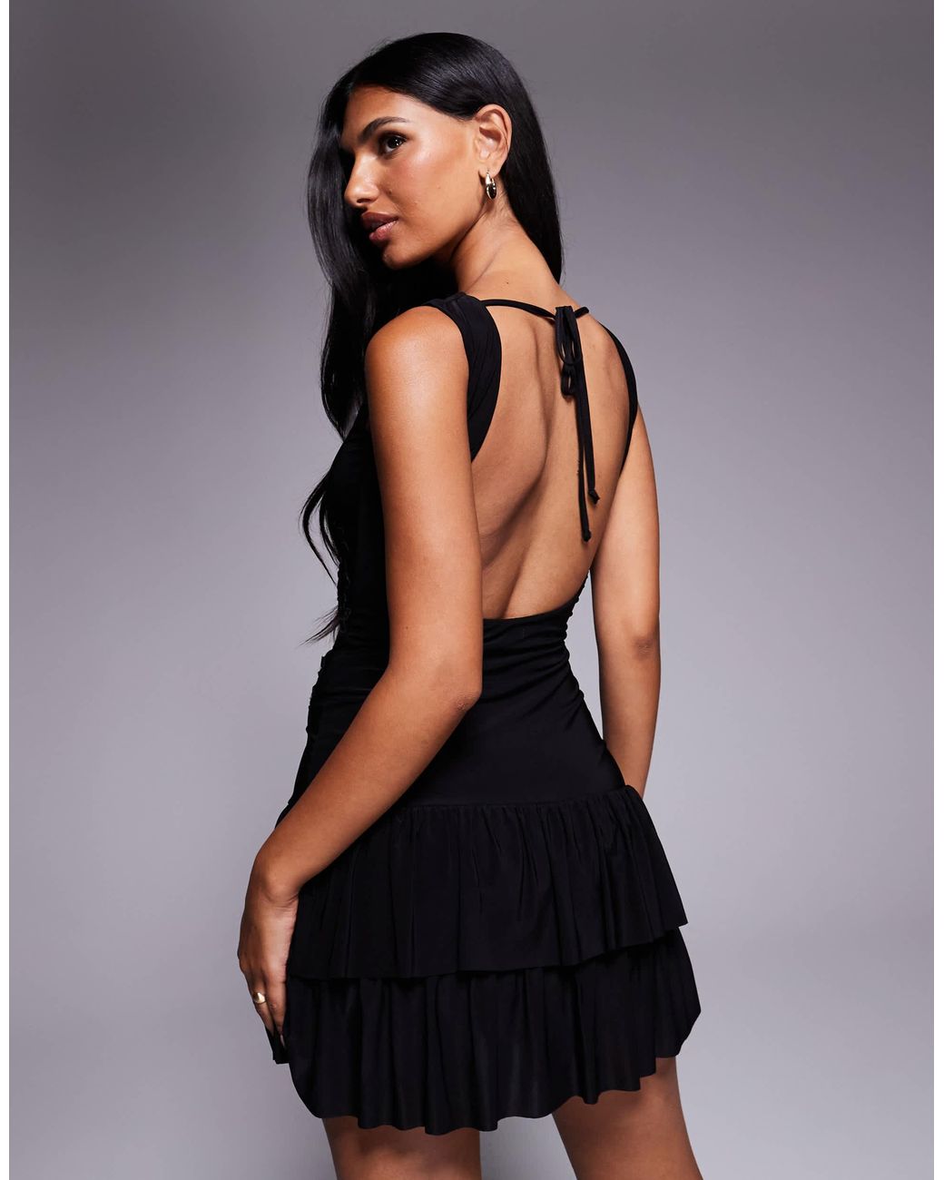 Fashionkilla Double-sculpted Slinky Slash Neck Low Back Ruffle Hem ...