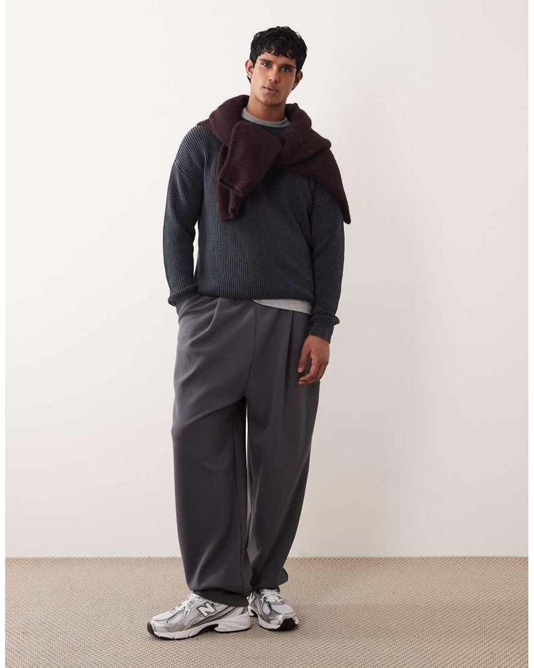 ASOS Blue Relaxed Knit Ribbed Crew Neck Sweater for men