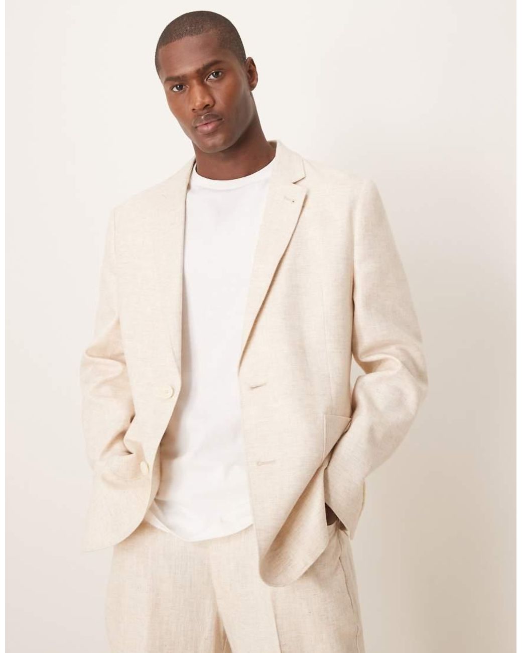 ASOS Natural Linen Cotton Blend Regular Suit Jacket for men