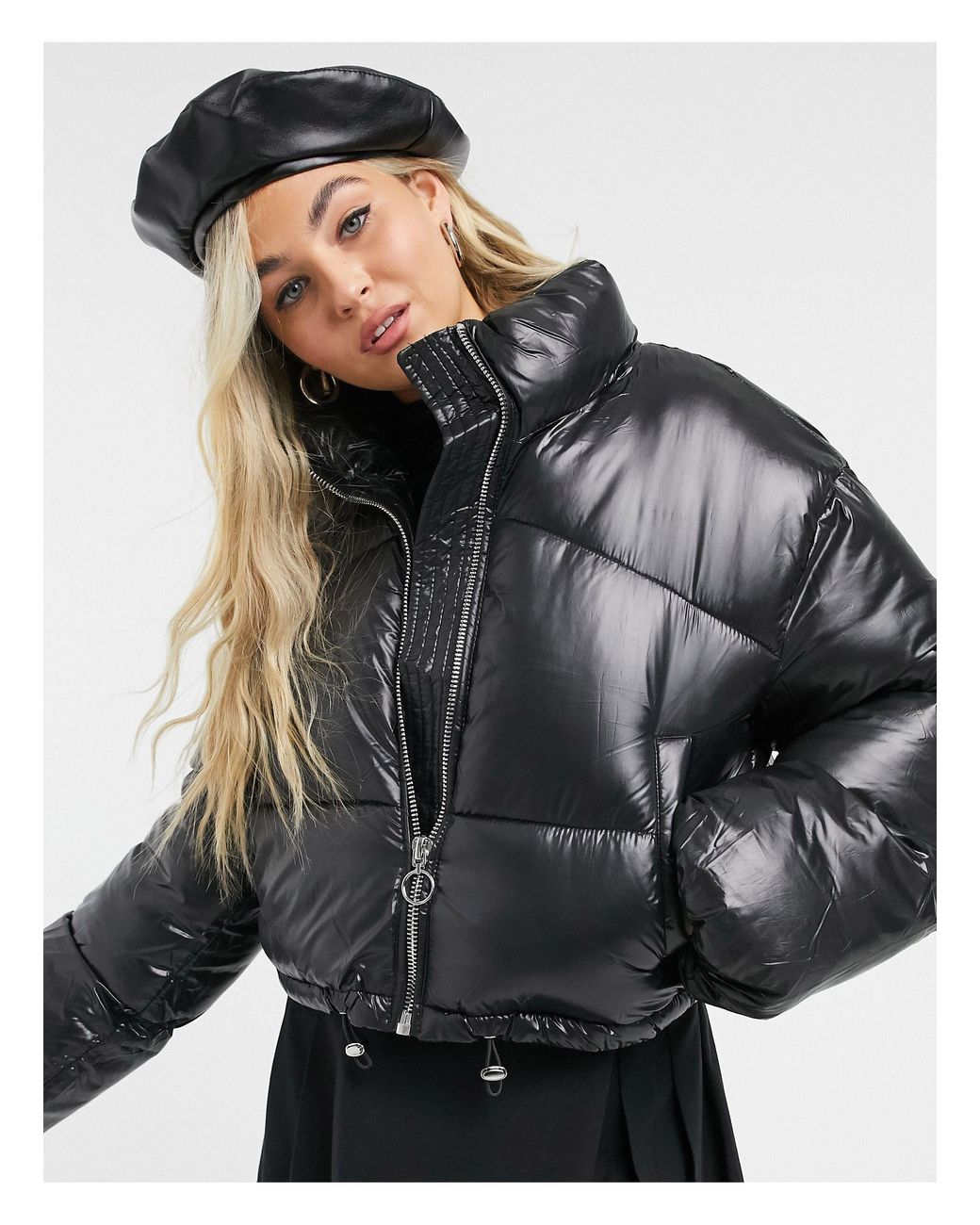 Leather Jacket With Parka Giubbotto Argento Bershka Bershka Shiny