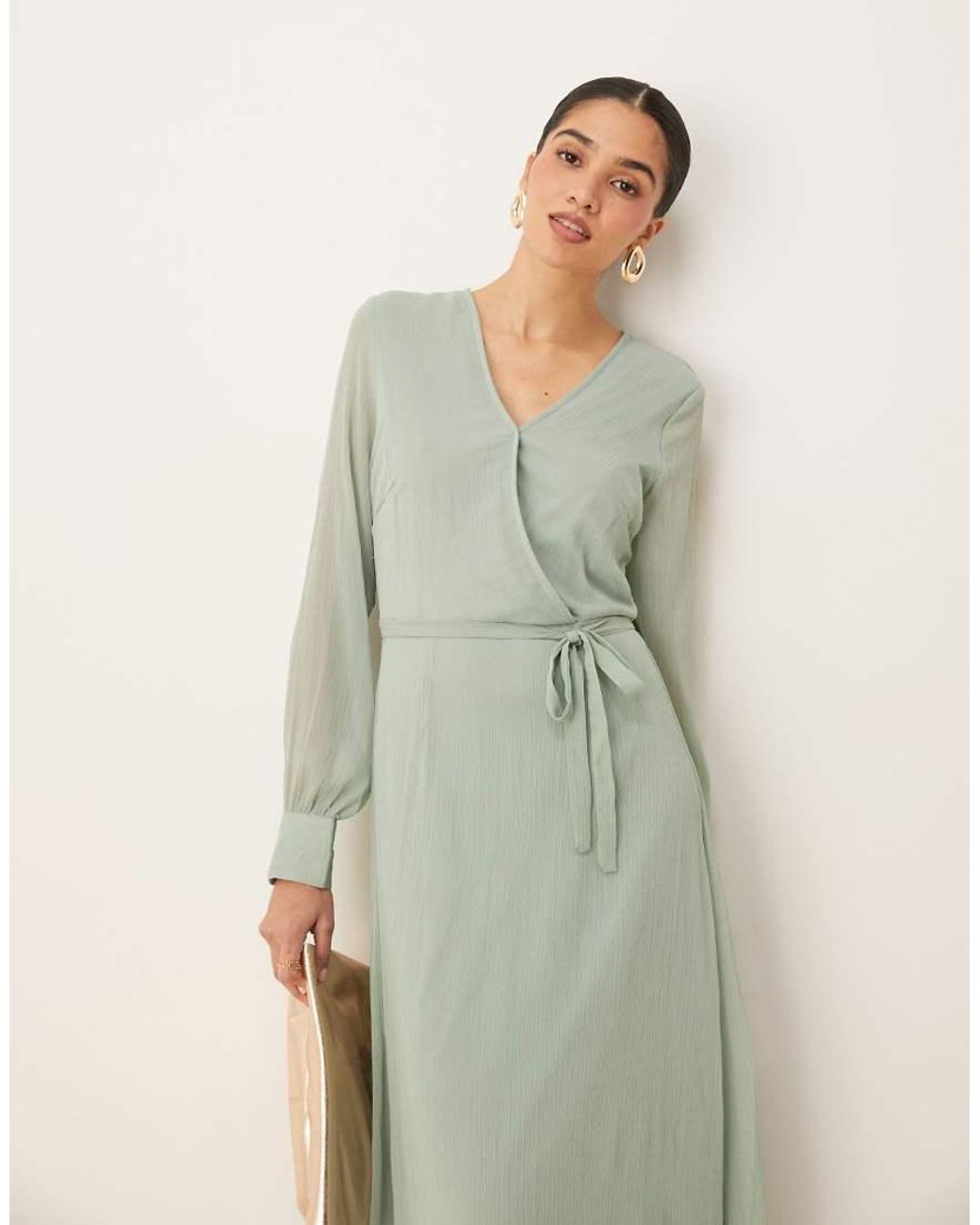 Vila Green Longsleeve V-neck Midi Dress