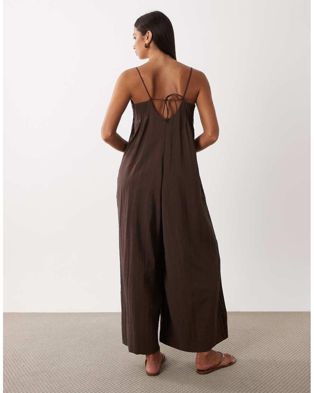 ASOS Brown Wide Leg Jumpsuit With Pintuck Detail